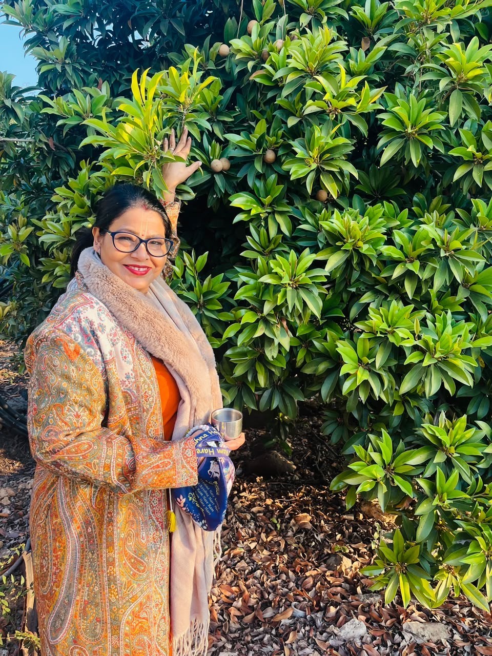 The founder of MatriAmrit, in her garden
